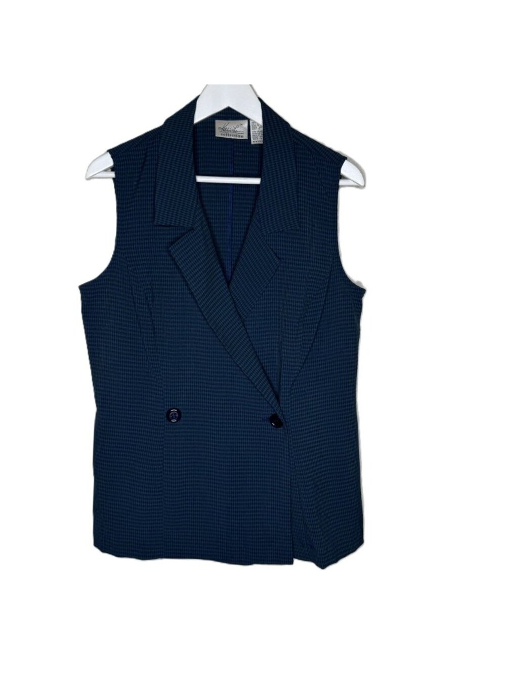 Vintage 90s Green Houndstooth Print Menswear Vest, Double-Breasted, Size 12